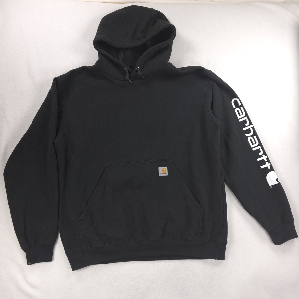 Carhartt Hoodie Mens Large Black K288 Fleece Sleeve Logo Workwear Streetwear